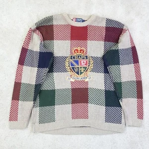 Chaps Ralph Lauren Jumper Mens Large Knit Sweater Vintage Crest Check Plaid - Picture 1 of 21
