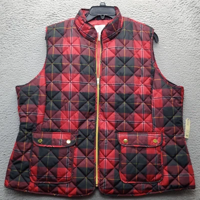 St. John's Bay Quilted Vest Mens 2X Multi Plaid Snap Pockets Goldtone Zipped Up - Image 1 of 4