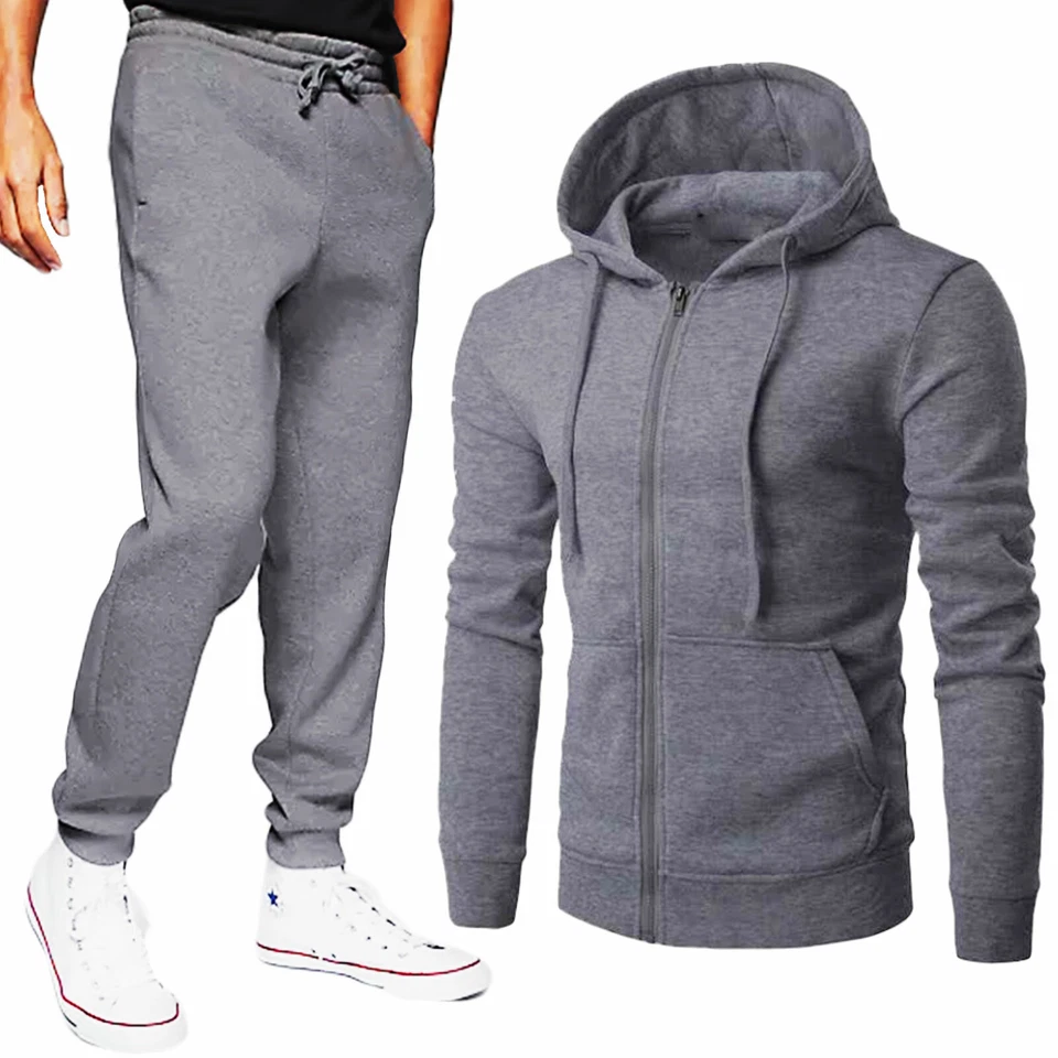 Tuta uomo pantalone felpa cappuccio sport cerniera zip elastico nuova S6605