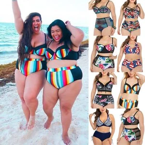 яWomen Plus Size Push-Up Bra Bikini Set High Waist Swimsuit Pool Swimwear New∝ - Picture 1 of 19