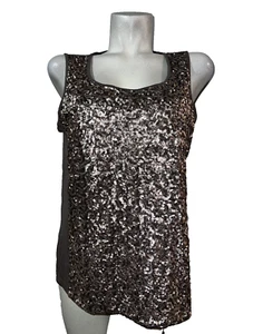 New CHICO'S Top Size L (2) Texas Taupe Glimmer Shimmer Sequined Front Tank NWT - Picture 1 of 6