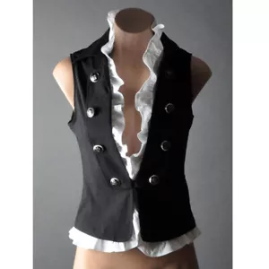 Gilet Militare Fitted Ruffle Steampunk Gilet Camicia Top Jacket SML XL 2XL 3XL - Foto 1 di 19