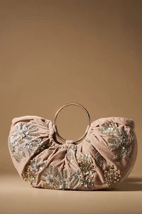 NEW Anthropologie Embellished embroidered Floral Satchel Ring Handle Handbag - Picture 1 of 3