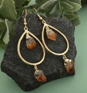 Brazilian Citrine Drop Earrings In Goldtone 36.50ctw - Picture 1 of 16