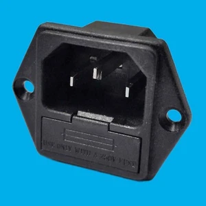 1x Fused IEC Male Panel Chassis Mount Socket 250V 10A, Kettle Lead Rewireable - Picture 1 of 6