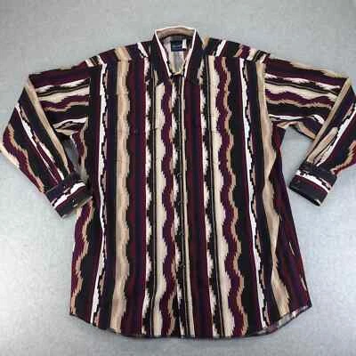 Wrangler Shirt Mens LT Multicolor Vintage Big Tall Brushpopper Aztec Pearl Snap - Image 1 of 4