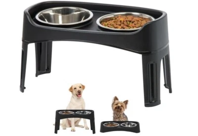 Cuencos Elevados para Perros, Altura Ajustable, 2 Cuencos de Acero Inoxidable, Borde Elevado NUEVO Foto 1 de 4