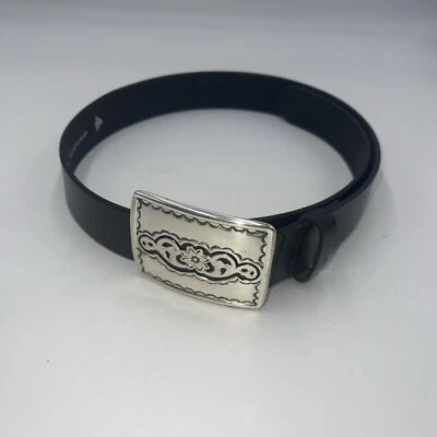Silpada Designs Black Leather Belt with Western Silver Buckle Women's SZ L - Image 1 of 4