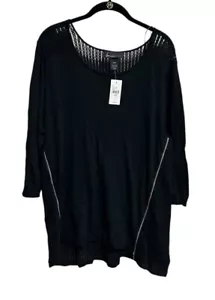Lane Bryant Black Sweater Womens Plus Size 18 /20 Zipper Detail 3/4 Sleeves NWT - Picture 1 of 4