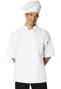 NUEVO CON ETIQUETAS ABRIGO DE CHEF DICKIES CLÁSICO DE 10 BOTONES MANGA CORTA BLANCO DC49 - Imagen 1 de 4
