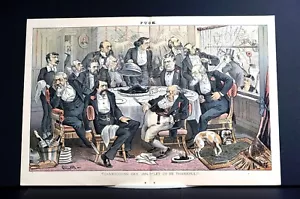 Thanksgiving Dinner 1884 EATING CAMPAIGN CROW GOULD FIELD LOGAN BLAINE REID DANA - Picture 1 of 10