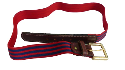 Retro 80's Striped Elastic Belt Sz M/L Navy & Red Leather Vintage 1" Never Worn - Image 1 of 4