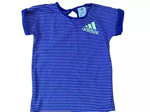 Pullover ADIDAS púrpura a rayas manga corta talla 6 niñas mezcla de algodón/spandex - Imagen 1 de 3