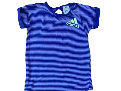 ADIDAS Purple Stripe Short Sleeve Pullover Size 6 Girls Cotton/Spandex Blend - Image 1 of 3