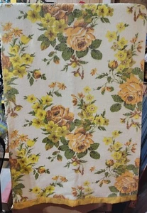 Vtg Blanket Orange Rose Yellow Floral Print 66” X 88” Yellow Trim Grannycore - Picture 1 of 9