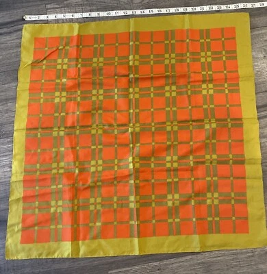 Bufanda Vintage Cuadros Geométrica 26" Cuadrada Años 60 70 MCM Chartreuse Rojo Naranja Foto 1 de 4