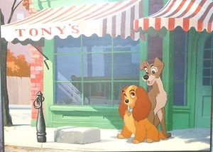 Disney Store Lady & The Tramp Dog/ Lovers at Tony's Restaurant Lithograph 11x14 - Picture 1 of 3