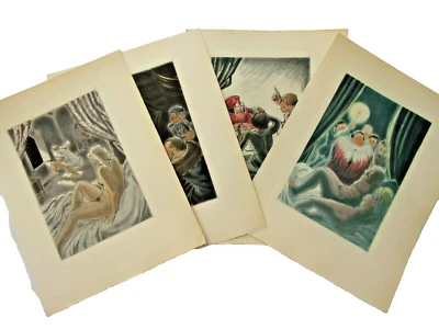 Curiosa. Lot de 4 Eaux-fortes originales couleurs de André Collot  - Photo 1/4