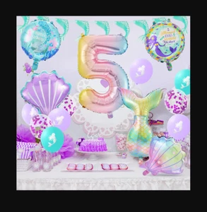 16pcs Mermaid Balloons Sea Shell Balloon Foil Helium 5th 6th 8th Birthday Party - Picture 1 of 4