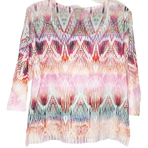 CHICOS Pullover Shirt Gr. 2 bunt 3/4 Arm Popover Oberteil Frühling Sommer künstlerisch - Bild 1 von 11