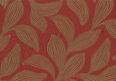 Robert Allen Fabric Bharati Sumac  Red Khaki Leaves Drapery  Upholstery  - Image 1 of 2