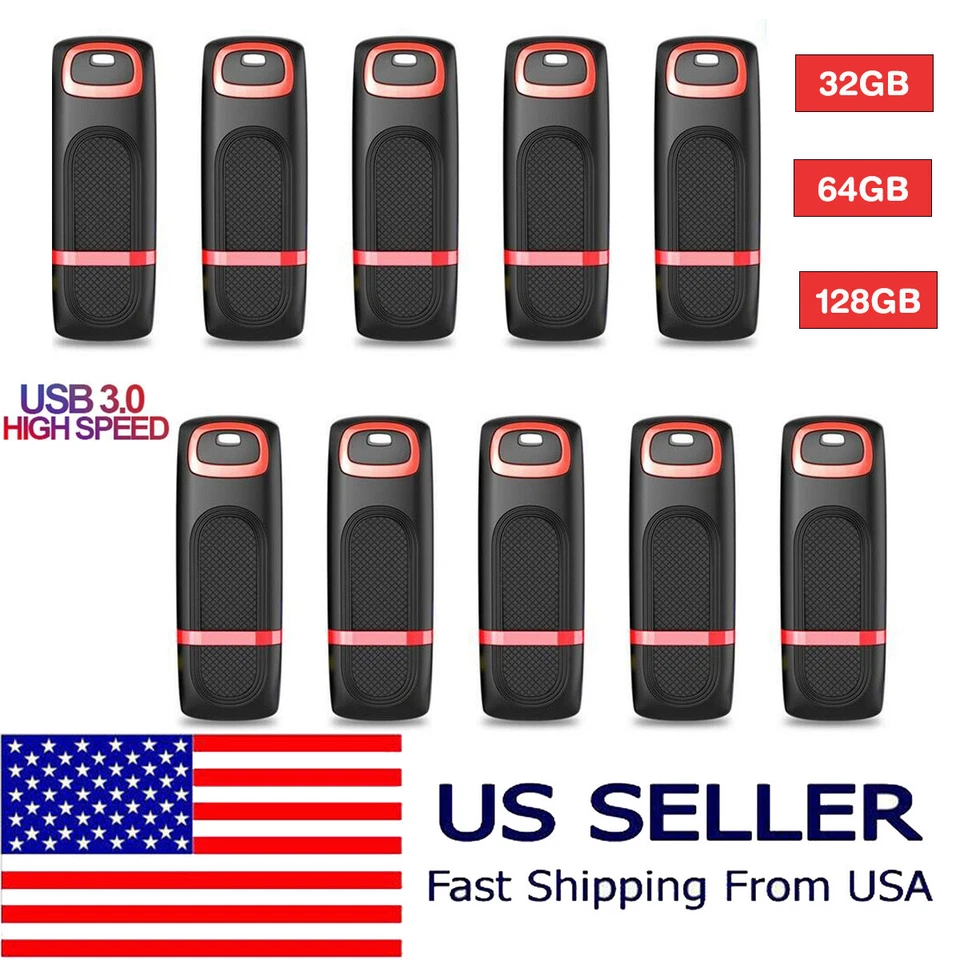 10 Pack USB 3.0 Flash Drives Pen Drive Memory Stick for Storage 128GB, 64GB 32GB - Image 1 of 4