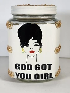DIY DECORATIVE GLASS STORAGE JAR/CANDY CONTAINER WITH LID CHRISTIAN WORDING JAR - Picture 1 of 8