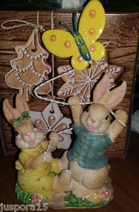 Bunny Rabbits Holding a Butterfly Figurine - Picture 1 of 2