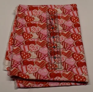27" x 44" COTTON FABRIC 3/4 yard PINK red HEARTS love VALENTINES DAY # LFD-957 - Picture 1 of 4