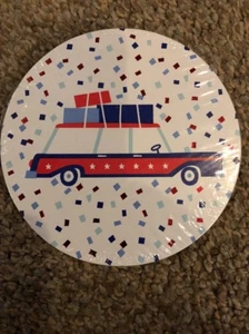 6 Patriotic Paper Coasters Happy 4th Of July Red White & Blue Confetti Car NEW - Afbeelding 1 van 3