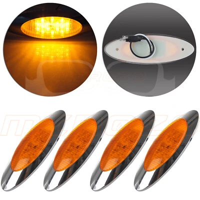 4件装琥珀色16 LED 6.5英寸侧标记间隙灯带镀铬边框适用于Peterbilt — 第 1/4 张图片