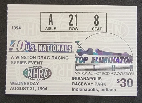 1994 NHRA Drag Racing Ticket Sub Indianapolis Raceway Park Nationals Cover