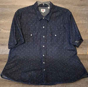 Levis Shirt Mens 2XL XXL Blue Denim Pearl Snap Western Short Sleeve Dotted Print - Picture 1 of 6