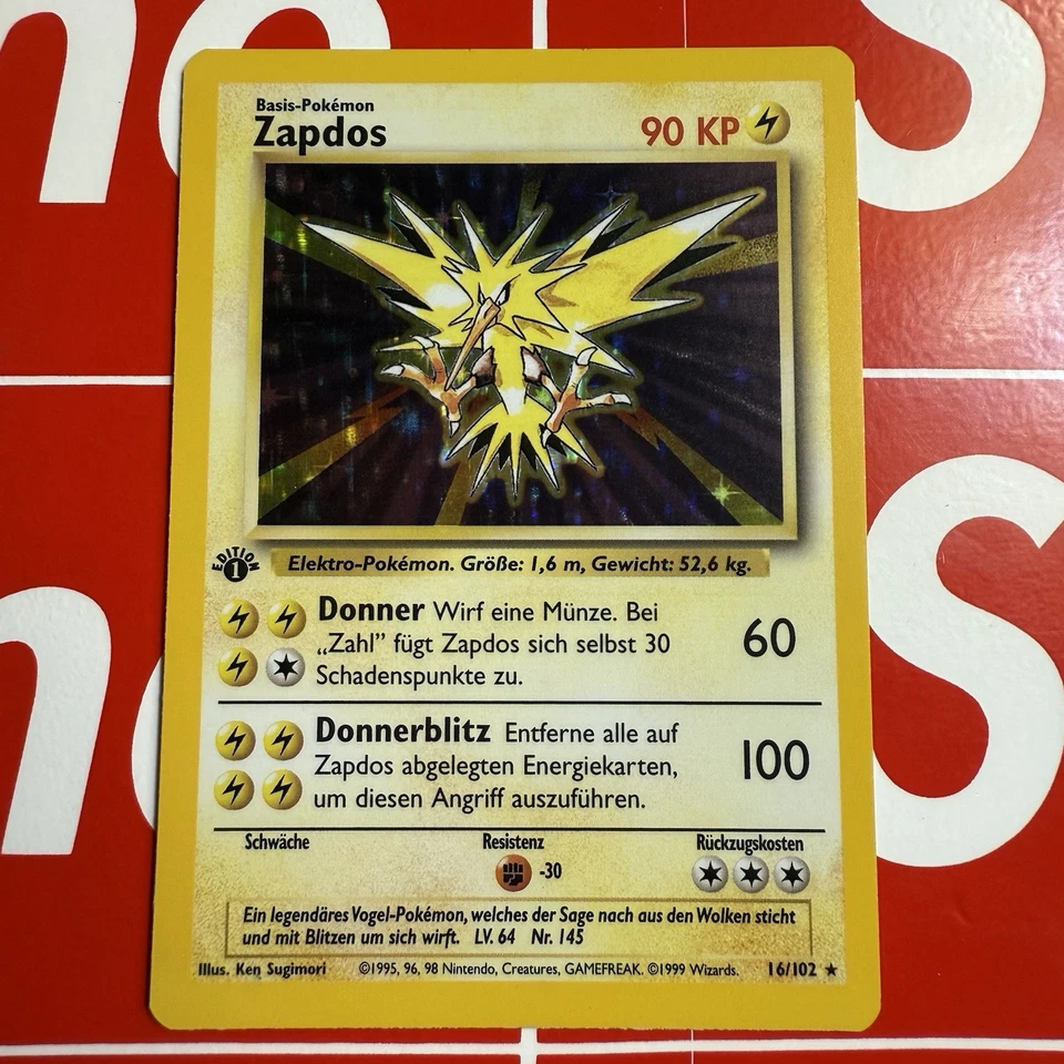 Pokemon TCG Zapdos 16/102 Base Set 1st Edition Holo German- NM - Image 1 of 4