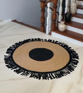 Rug 100% Natural Jute & cotton Braided Style Carpet Modern Rustic Boho Area Rug - Picture 1 of 5