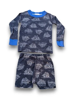 Hanna Andersson Pajamas Set Blue Ship Boat Nautical Boys 90 US 3 - Image 1 of 4