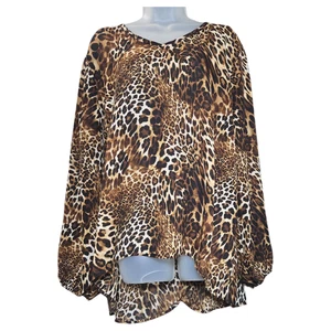 Camicetta Ashley Stewart donna più stampa animalier 18/20 manica lunga drappeggio schiena usata in ottime condizioni  - Foto 1 di 9
