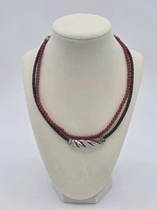 John Hardy Jai Sterlingsilber roter Achat Perlen & Leder zwei Strang Halskette - Bild 1 von 13