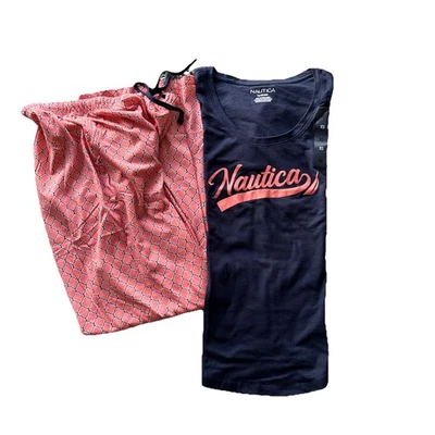Conjunto de pijama de 2 piezas para mujer Nautica camisa y pantalón talla XS melocotón y azul marino nuevo sin etiquetas Foto 1 de 4