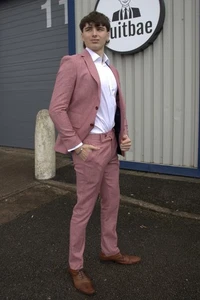 Prototype One-Off Salmon Pink 2 Piece Suit Jacket & Trousers (38/32) - Picture 1 of 3