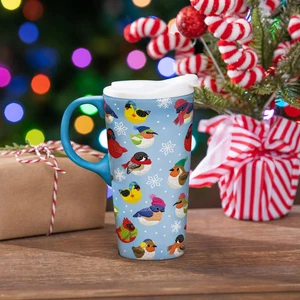 Taza de viaje Holiday Poinsettia taza perfecta de cerámica, Portly Birds, 17 oz, caja de regalo - Imagen 1 de 2