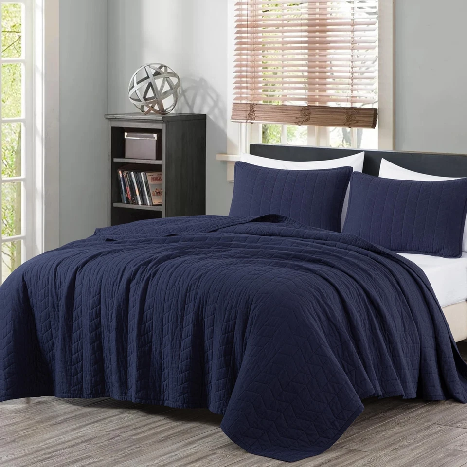 Chezmoi Collection Madrid 3-Piece Vintage Washed Solid Cotton Quilt and Shams... - Image 1 of 4