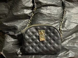ANNA KLEIN. BORSA A MANO. NERO CON CINTURINI CATENA ORO - Foto 1 di 2