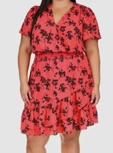 Michael Kors Women's Red Floral Print Faux-Wrap Dress Plus Size 0X - Picture 1 of 3