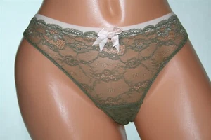 Grey/Green Thong w Geometric Pattern on it, a Pink Waistband & Shiny Bow Size M - Bild 1 von 2