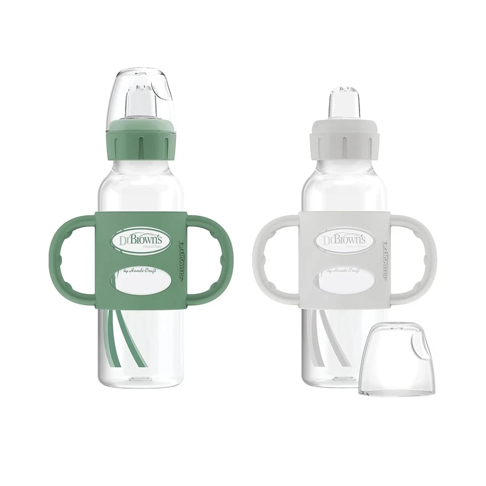 Dr. Brown's Sippy garrafa bico alças de silicone verde e cinza 8 oz pacote com 2 - Imagem 1 de 1