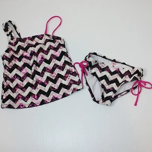 Justice Girl's Zigzag Stripe with Peace Sign Tankini Swim Swimsuit Set in size 6 - Picture 1 of 3