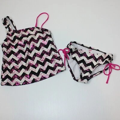 Conjunto de traje de baño Tankini a rayas en zigzag con signo de la paz para niñas Justice en talla 6 Foto 1 de 3