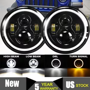 Pair 7" 300W LED Headlight Hi/Lo Beam DRL Lamp For Jeep Wrangler CJ JK LJ 97-18 - Picture 1 of 12