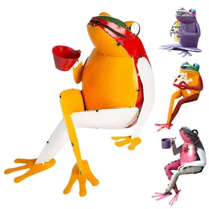 Outdoor Garden Metal Frog Decoration Colorful All Seasons Landscape - Picture 1 of 16